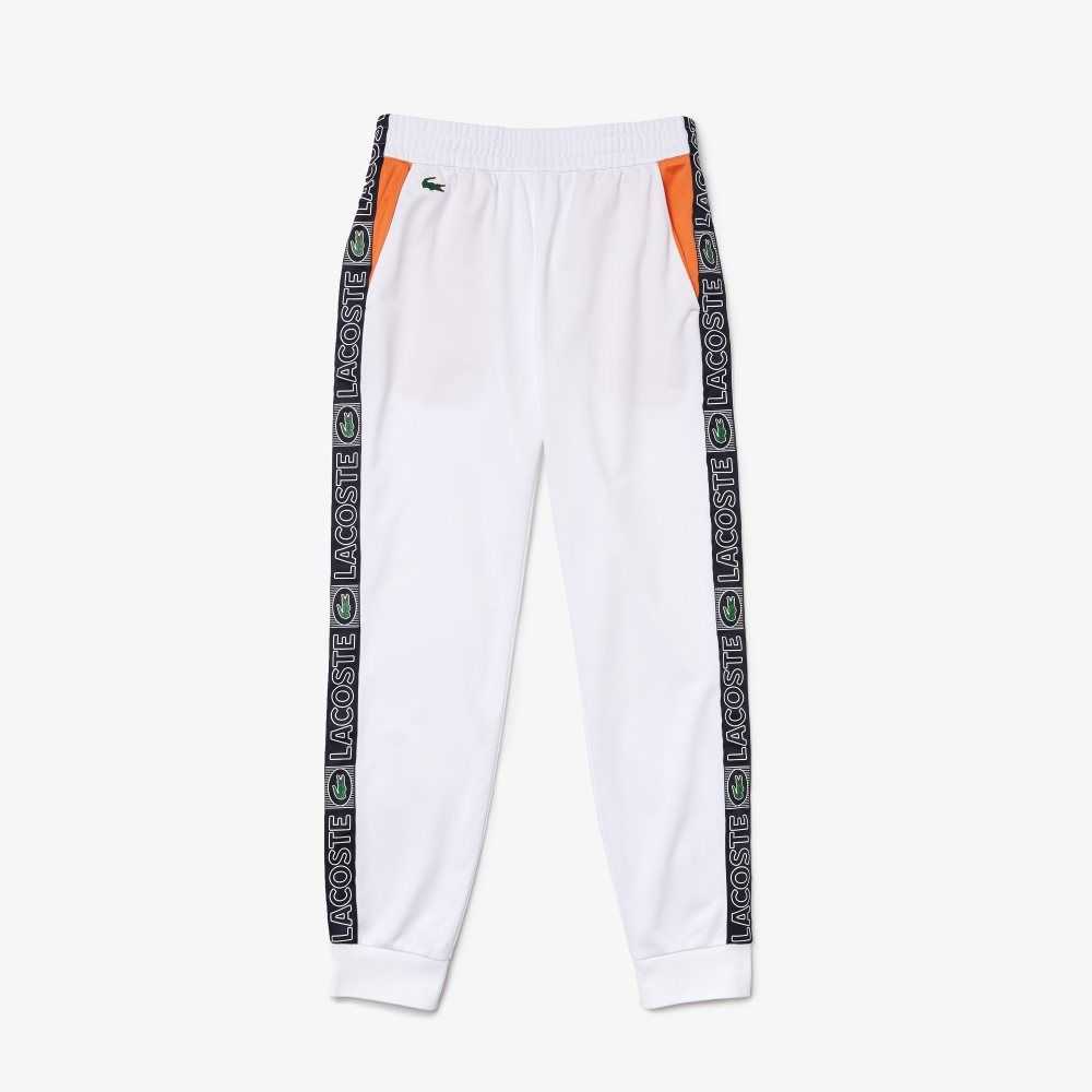 Lacoste SPORT Branded Bands Tracksuit Pants White / Orange / Navy Blue | WJD-759630