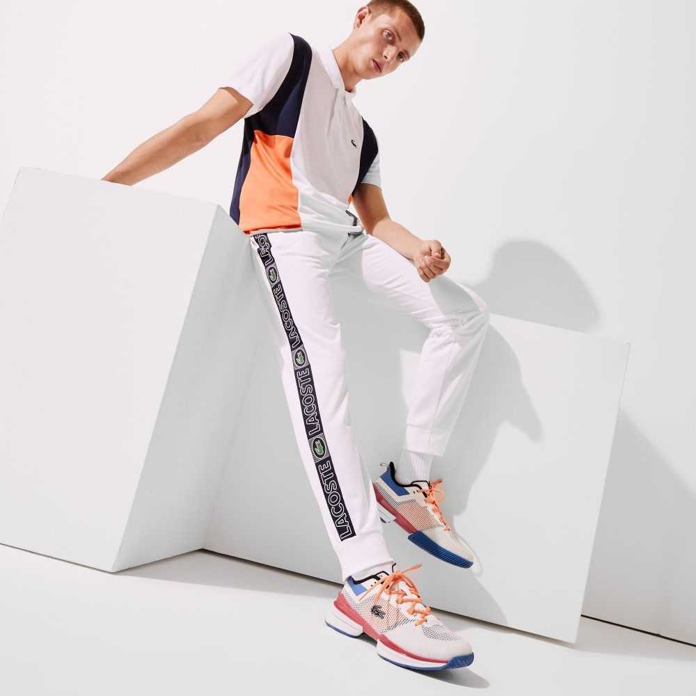 Lacoste SPORT Branded Bands Tracksuit Pants White / Orange / Navy Blue | WJD-759630