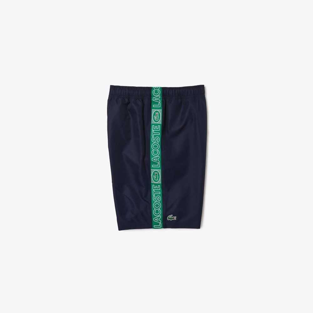 Lacoste SPORT Branded Side Bands Shorts Navy Blue / Green | KYH-421750