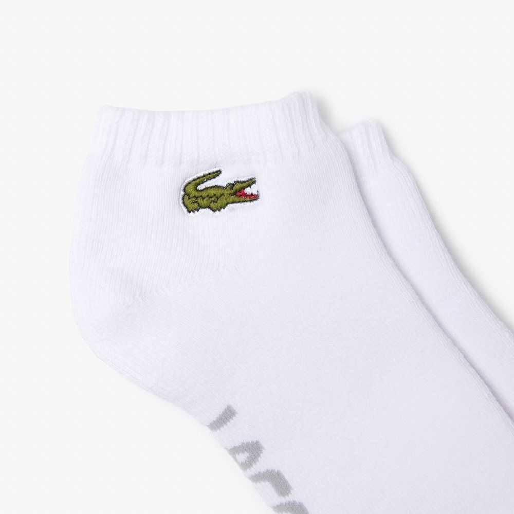 Lacoste SPORT Branded Stretch Cotton Low-Cut Socks White / Grey Chine | FPY-875140