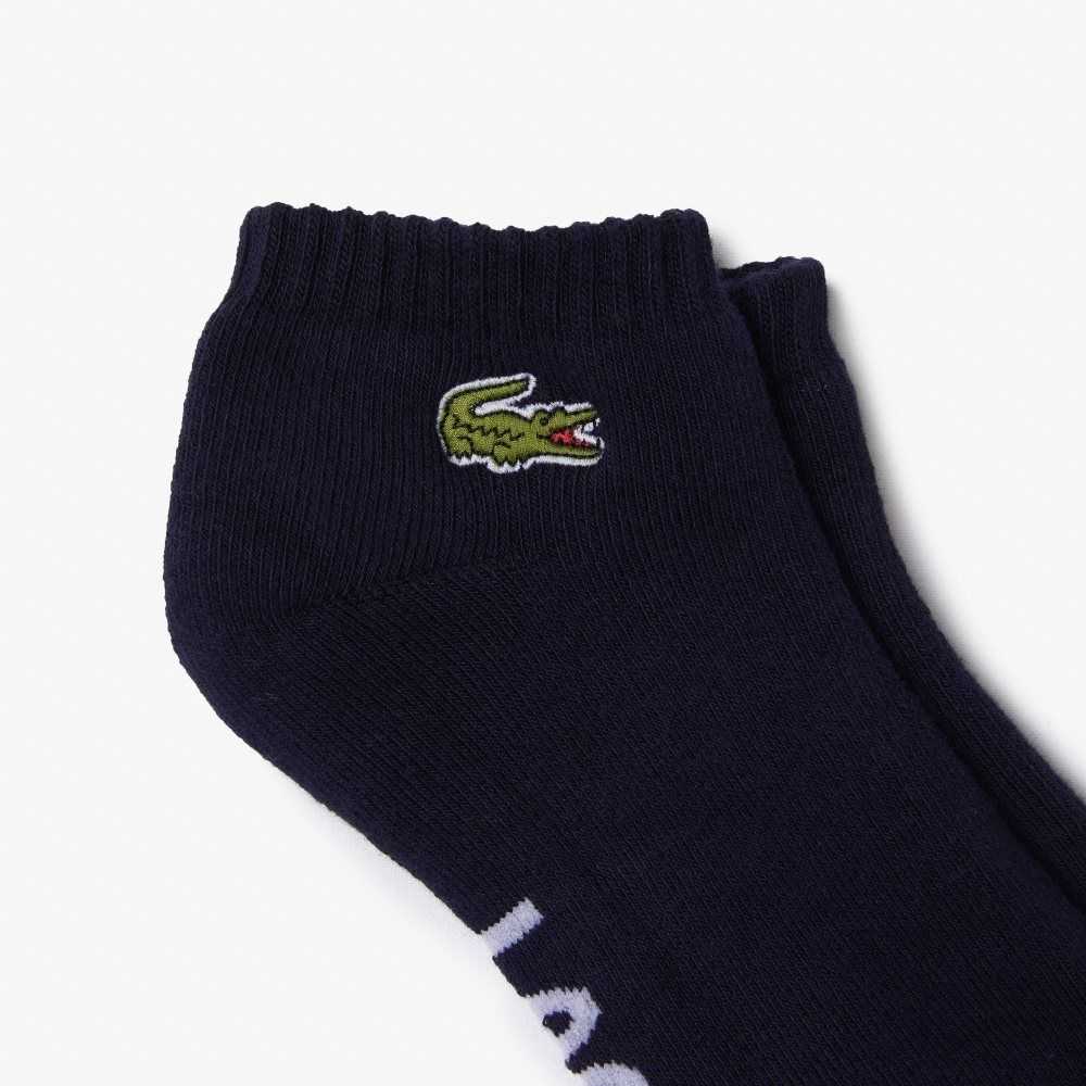 Lacoste SPORT Branded Stretch Cotton Low-Cut Socks Navy Blue / White | MFA-426897