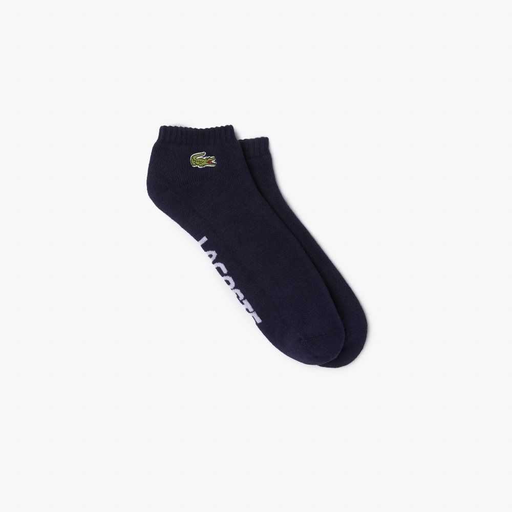 Lacoste SPORT Branded Stretch Cotton Low-Cut Socks Navy Blue / White | MFA-426897