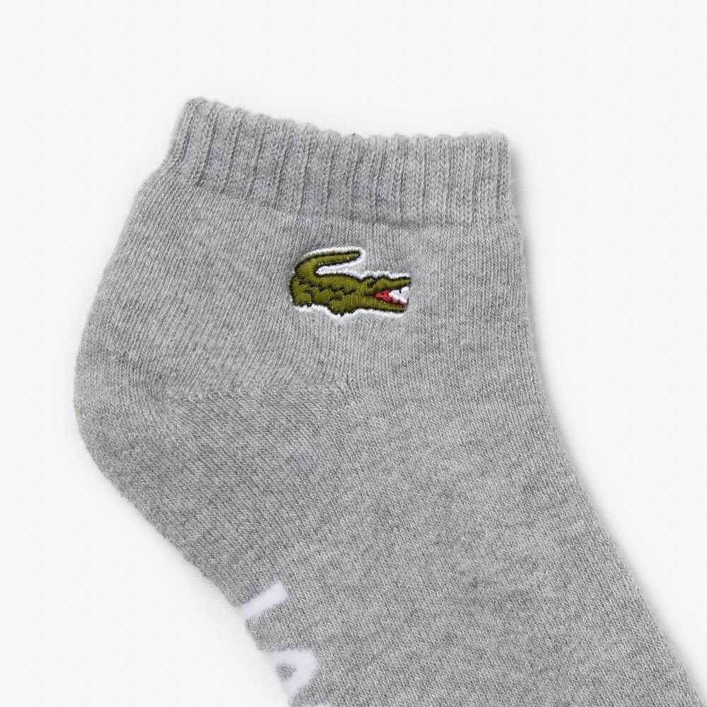 Lacoste SPORT Branded Stretch Cotton Low-Cut Socks Grey Chine / White | MQR-062918