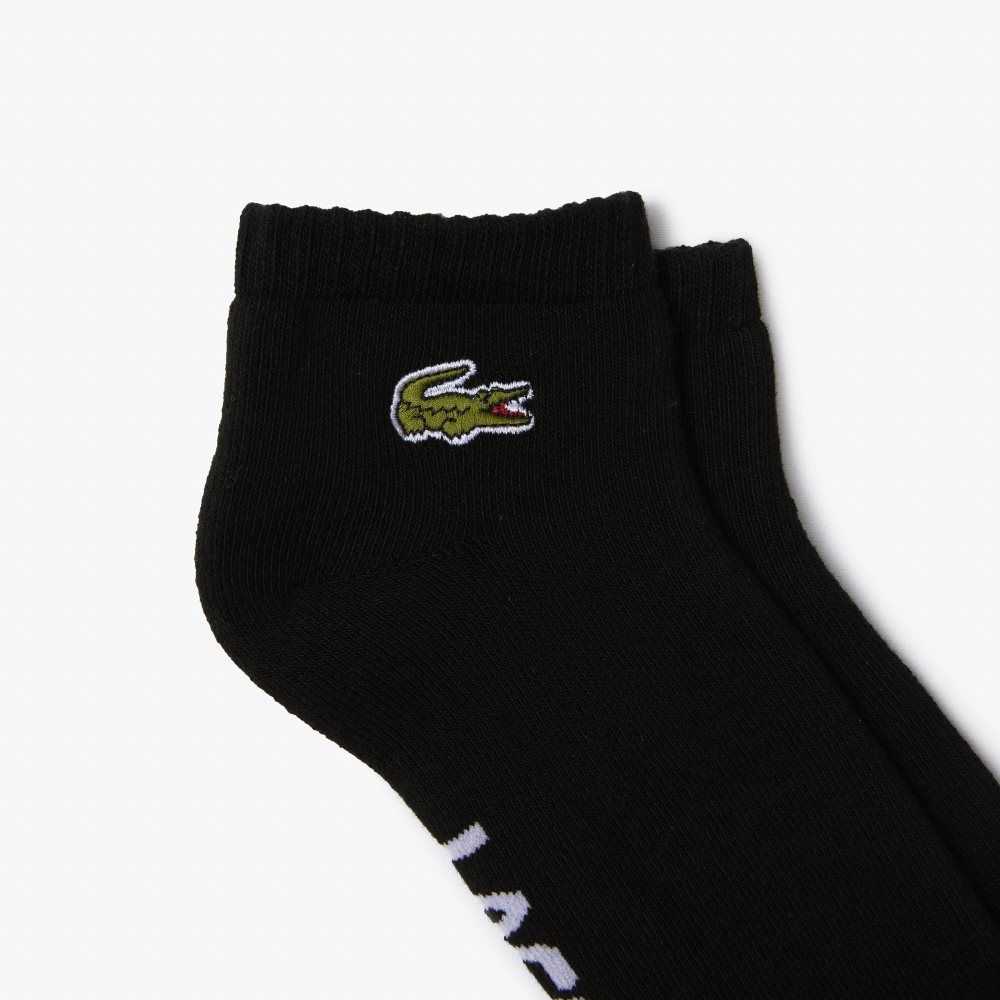 Lacoste SPORT Branded Stretch Cotton Low-Cut Socks Black / White | PBN-497351