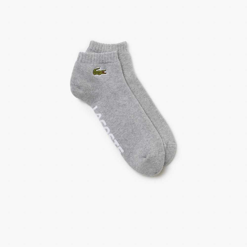 Lacoste SPORT Branded Stretch Cotton Low-Cut Socks Grey Chine / White | REQ-764350