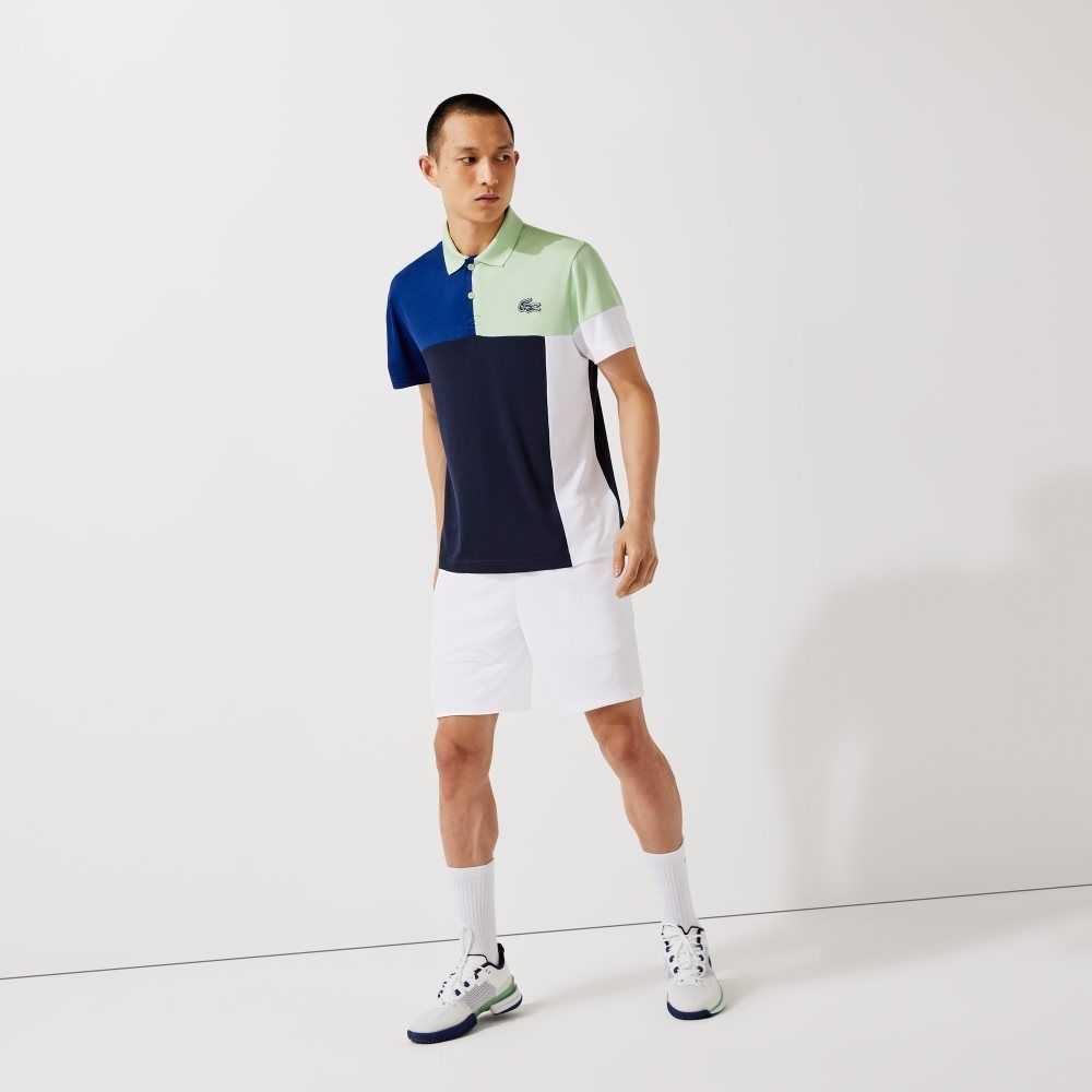 Lacoste SPORT Breathable Colorblock Pique Polo Green / Blue / Navy Blue / White | GOR-547309