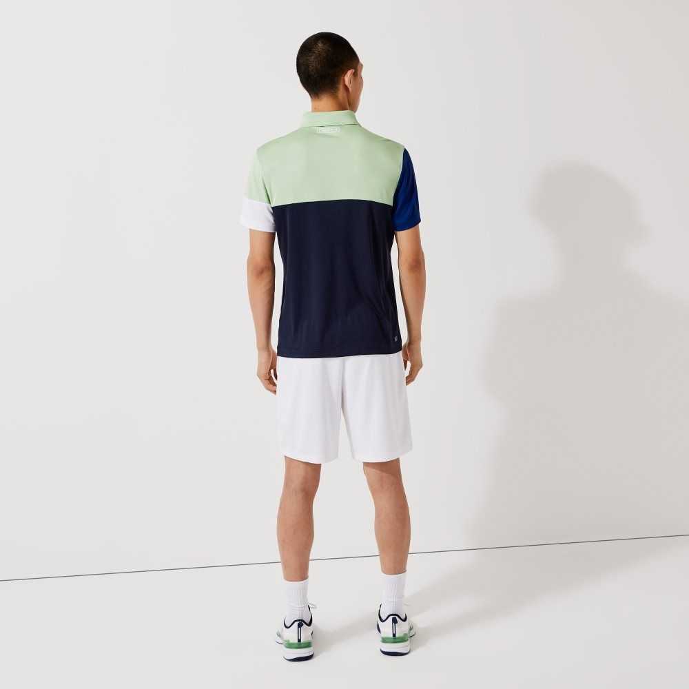 Lacoste SPORT Breathable Colorblock Pique Polo Green / Blue / Navy Blue / White | GOR-547309