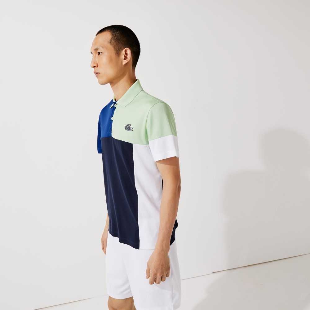 Lacoste SPORT Breathable Colorblock Pique Polo Green / Blue / Navy Blue / White | GOR-547309