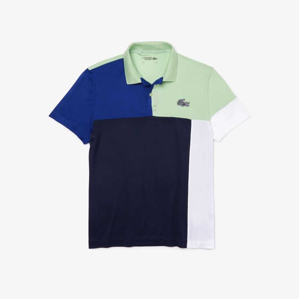 Lacoste SPORT Breathable Colorblock Pique Polo Green / Blue / Navy Blue / White | GOR-547309