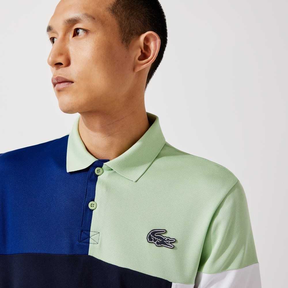 Lacoste SPORT Breathable Colorblock Pique Polo Green / Blue / Navy Blue / White | GOR-547309