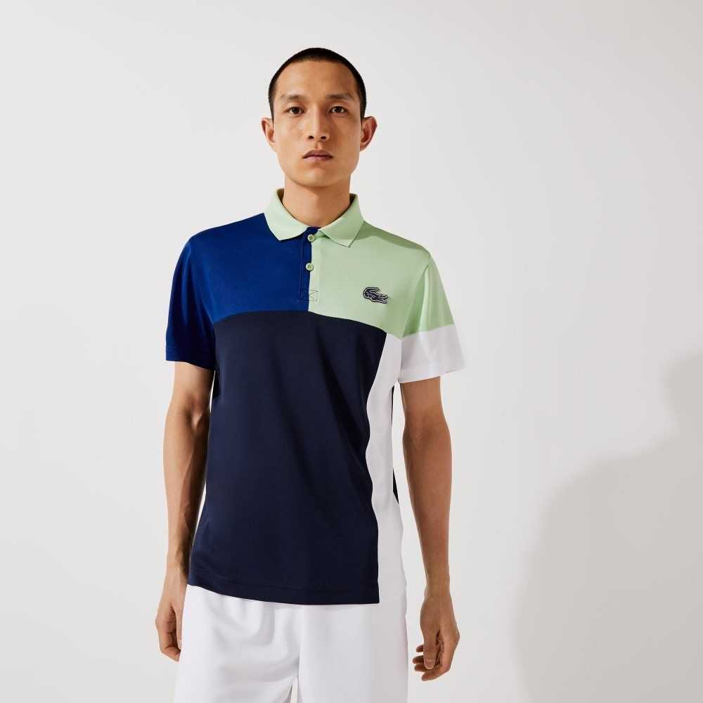 Lacoste SPORT Breathable Colorblock Pique Polo Green / Blue / Navy Blue / White | GOR-547309