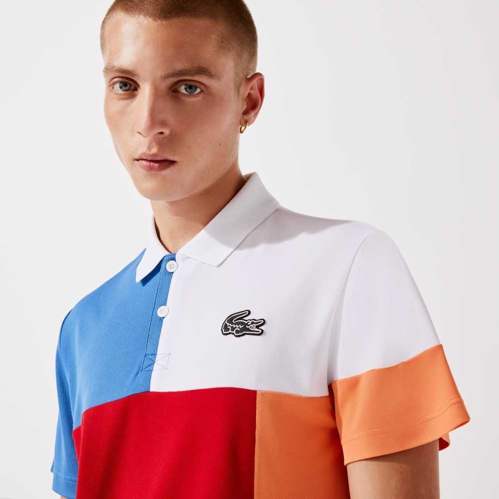 Lacoste SPORT Breathable Colorblock Pique Polo White / Blue / Red / Orange / Black | ZXW-486173