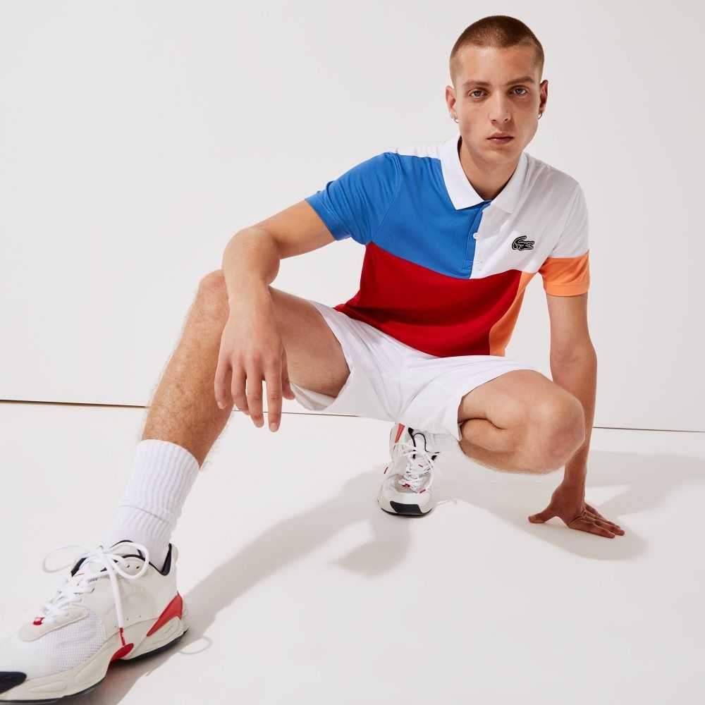 Lacoste SPORT Breathable Colorblock Pique Polo White / Blue / Red / Orange / Black | ZXW-486173