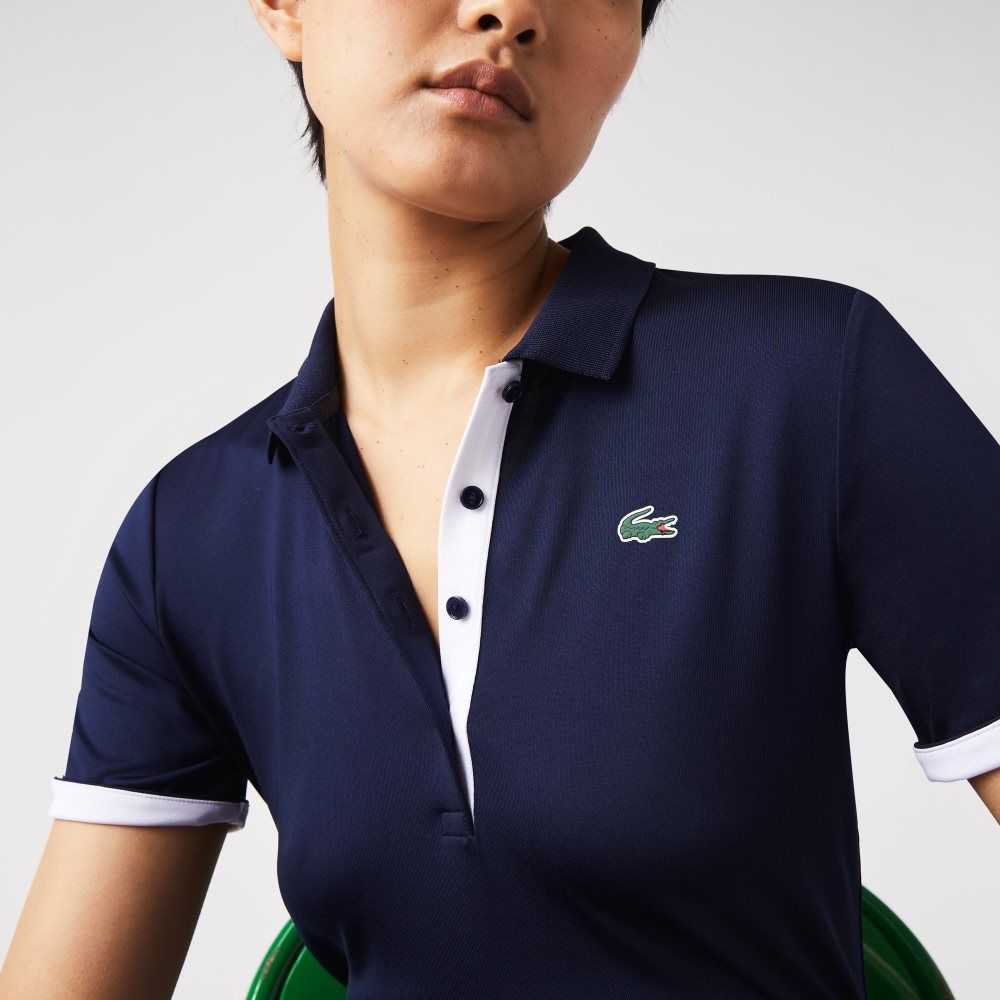 Lacoste SPORT Breathable Stretch Golf Polo Navy Blue / White | TOM-849716