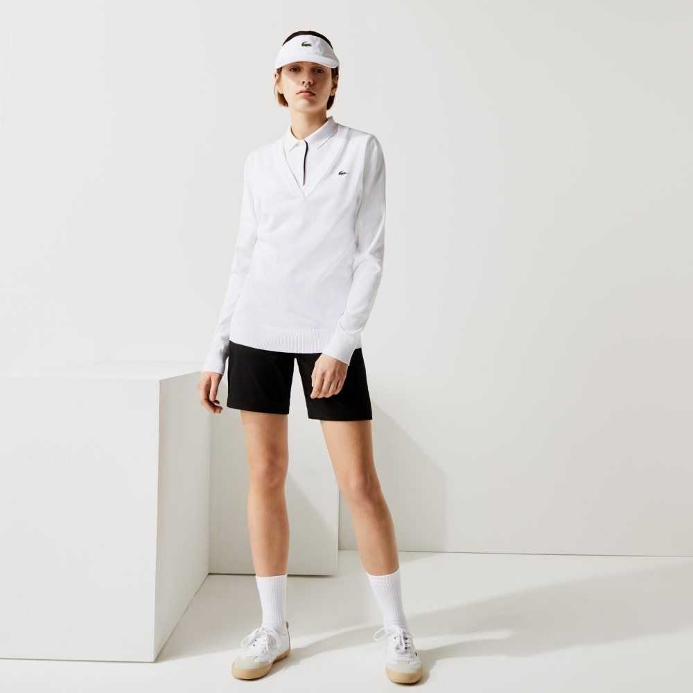 Lacoste SPORT Breathable V-Neck Cotton Golf Sweater White | VIG-638012