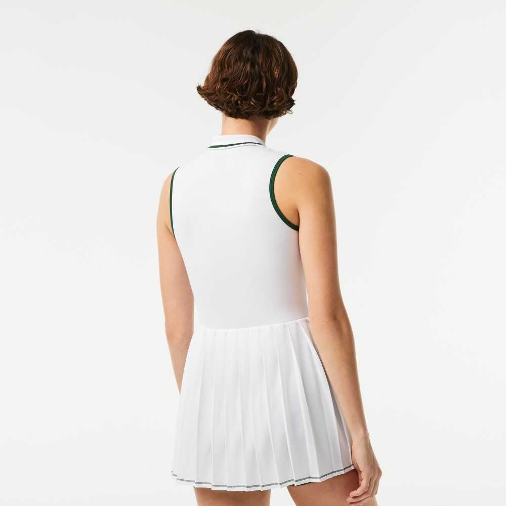 Lacoste SPORT Built-In Short Pleated Tennis Dress White / Green | ENW-384159