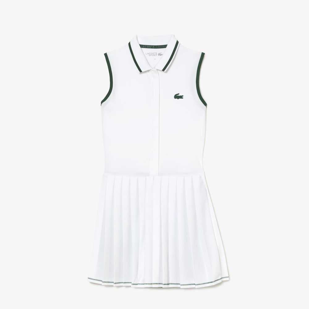 Lacoste SPORT Built-In Short Pleated Tennis Dress White / Green | ENW-384159