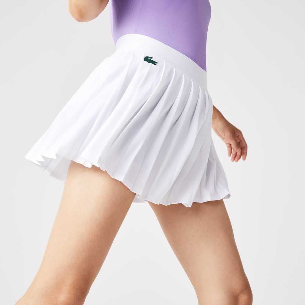 Lacoste SPORT Built-In Short Pleated Tennis Skirt White / Green | OSC-740813