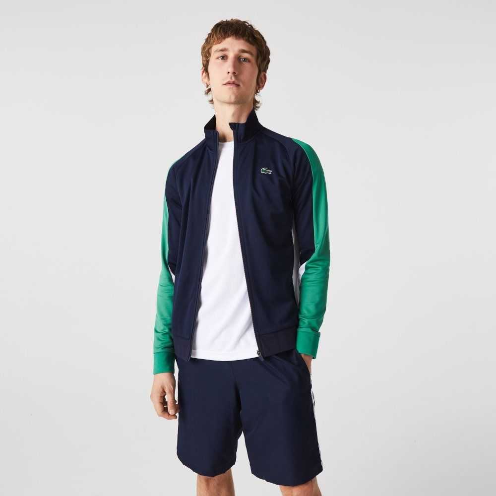 Lacoste SPORT Classic Fit Zip Tennis Sweatshirt Navy Blue / Green / White | PSK-192508