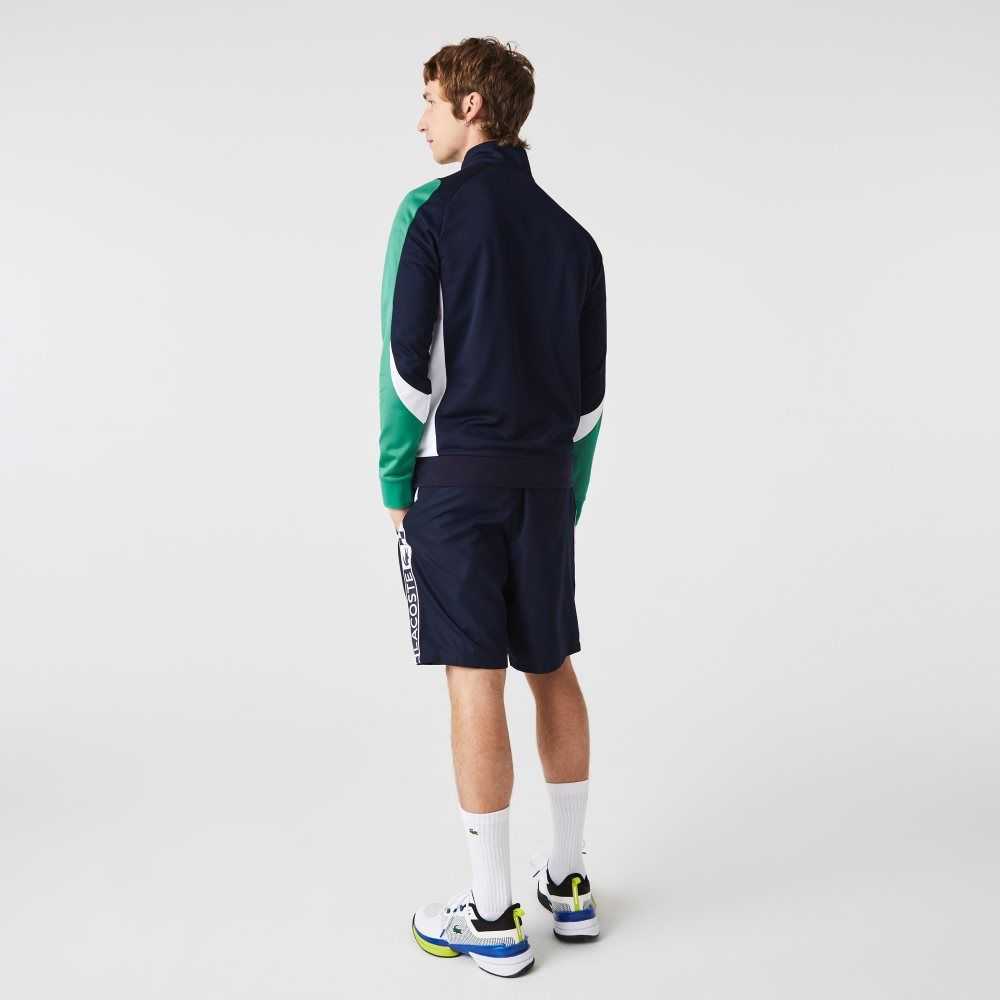 Lacoste SPORT Classic Fit Zip Tennis Sweatshirt Navy Blue / Green / White | PSK-192508