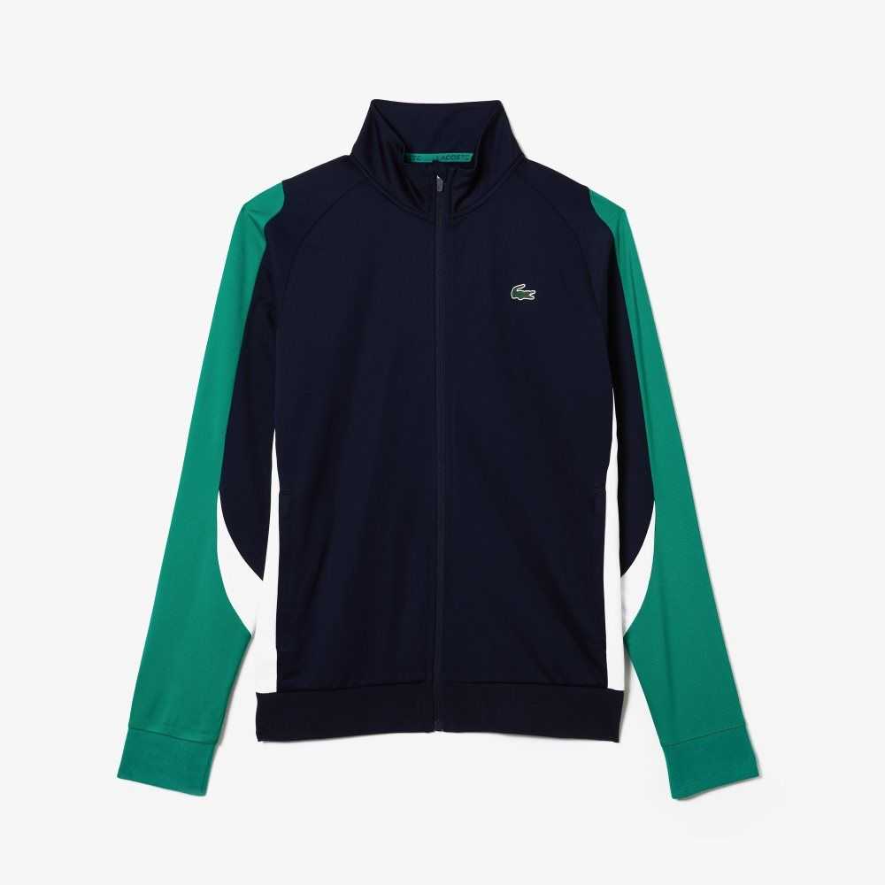 Lacoste SPORT Classic Fit Zip Tennis Sweatshirt Navy Blue / Green / White | PSK-192508