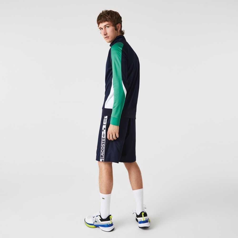 Lacoste SPORT Classic Fit Zip Tennis Sweatshirt Navy Blue / Green / White | PSK-192508