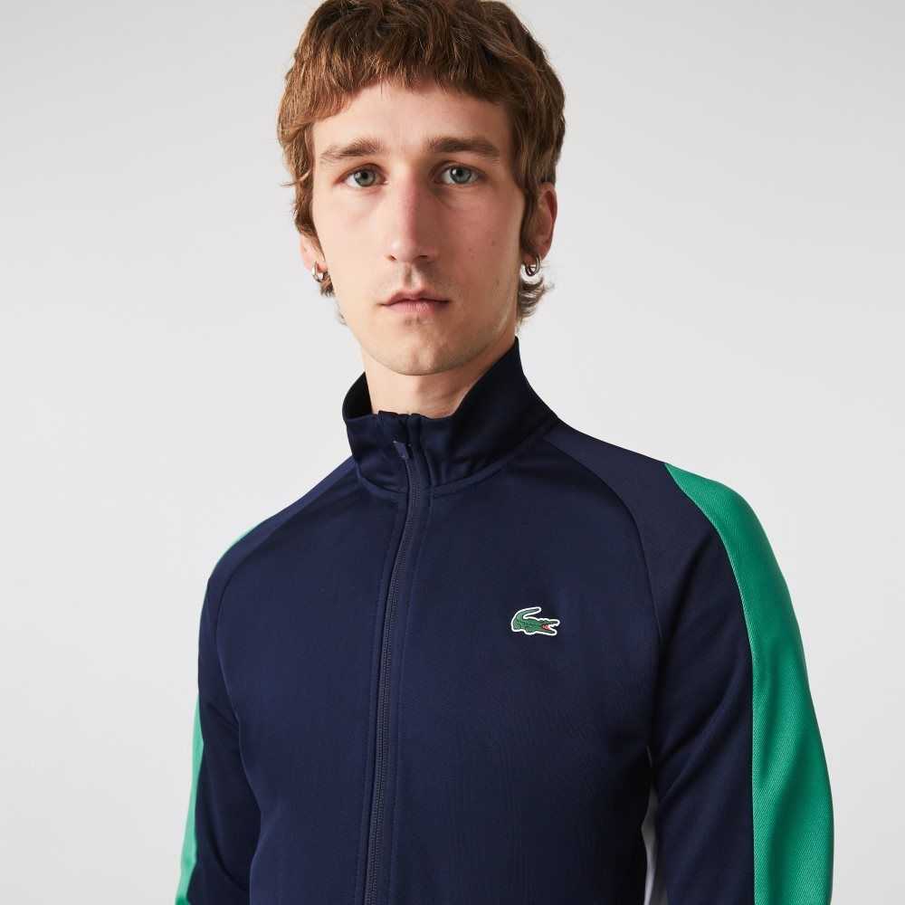 Lacoste SPORT Classic Fit Zip Tennis Sweatshirt Navy Blue / Green / White | PSK-192508