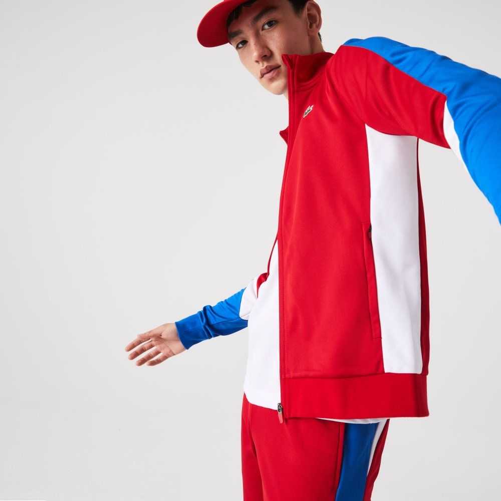 Lacoste SPORT Classic Fit Zip Tennis Sweatshirt Red / Blue / White | YBZ-673592