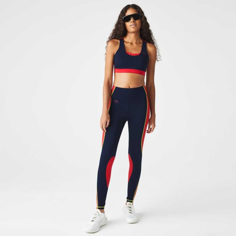 Lacoste SPORT Color-Block Knit Effect Leggings Navy Blue / Red | UFK-748309