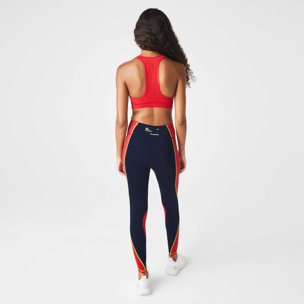 Lacoste SPORT Color-Block Knit Effect Leggings Navy Blue / Red | UFK-748309