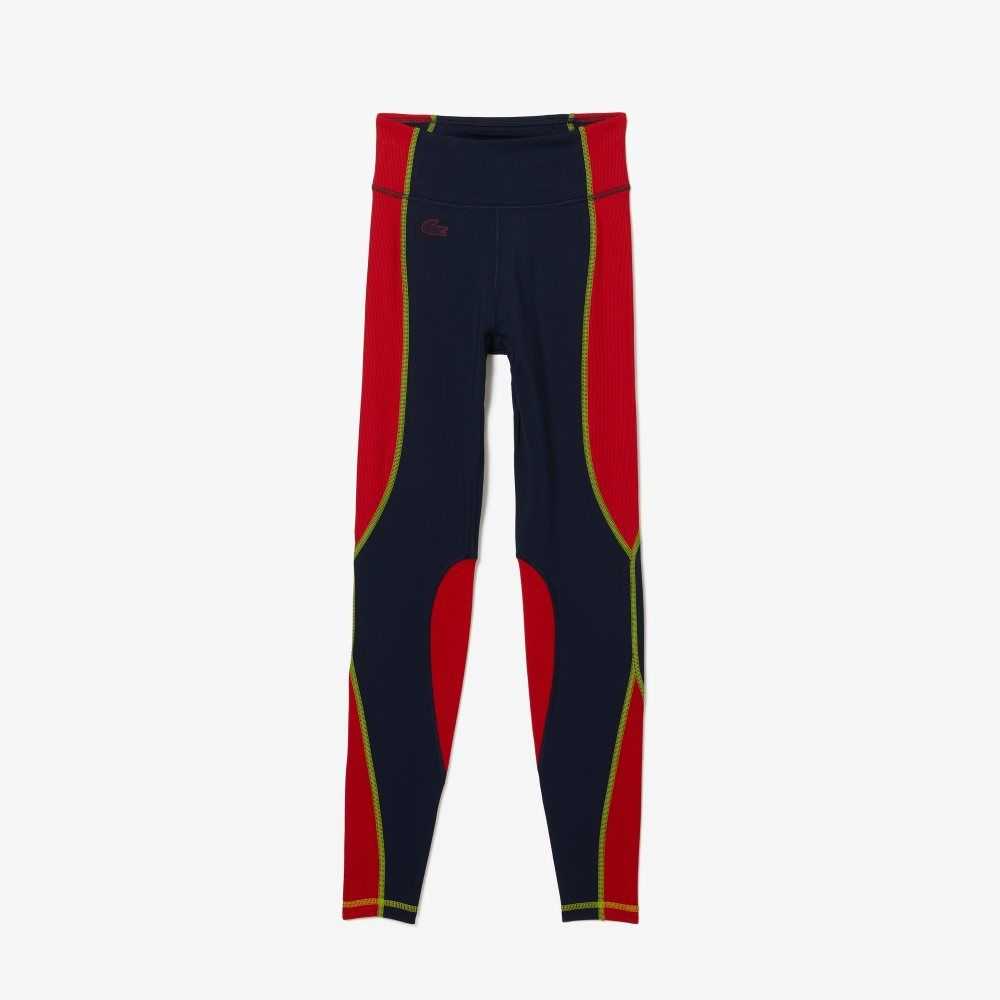 Lacoste SPORT Color-Block Knit Effect Leggings Navy Blue / Red | UFK-748309