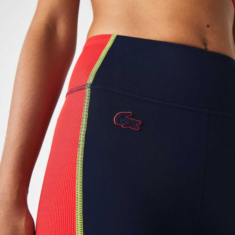 Lacoste SPORT Color-Block Knit Effect Leggings Navy Blue / Red | UFK-748309