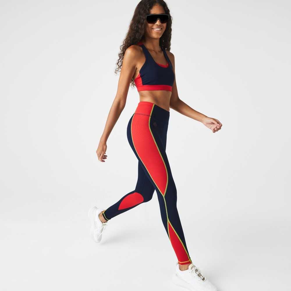 Lacoste SPORT Color-Block Knit Effect Leggings Navy Blue / Red | UFK-748309