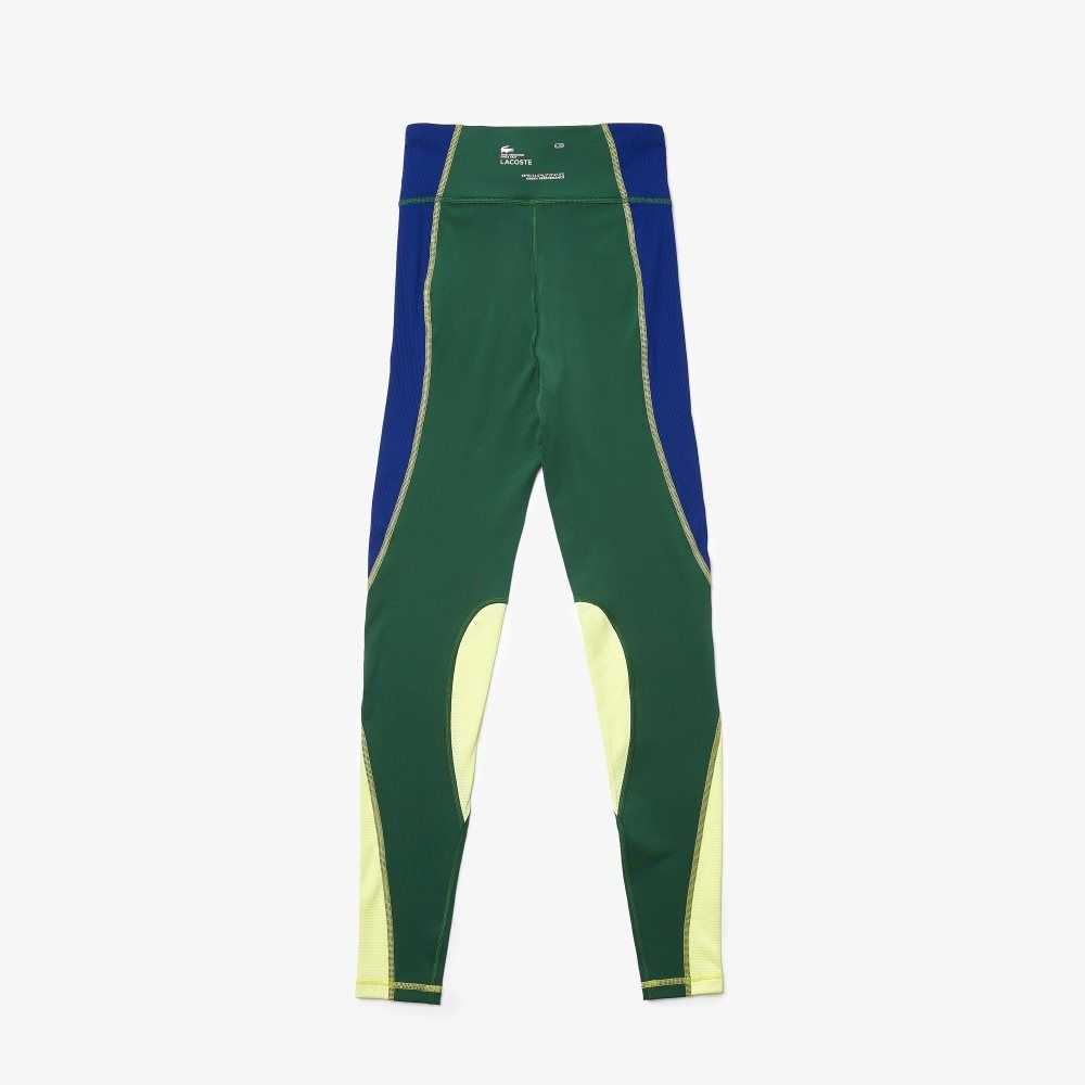 Lacoste SPORT Color-Block Knit Effect Leggings Green / Blue / Flashy Yellow | USJ-830516