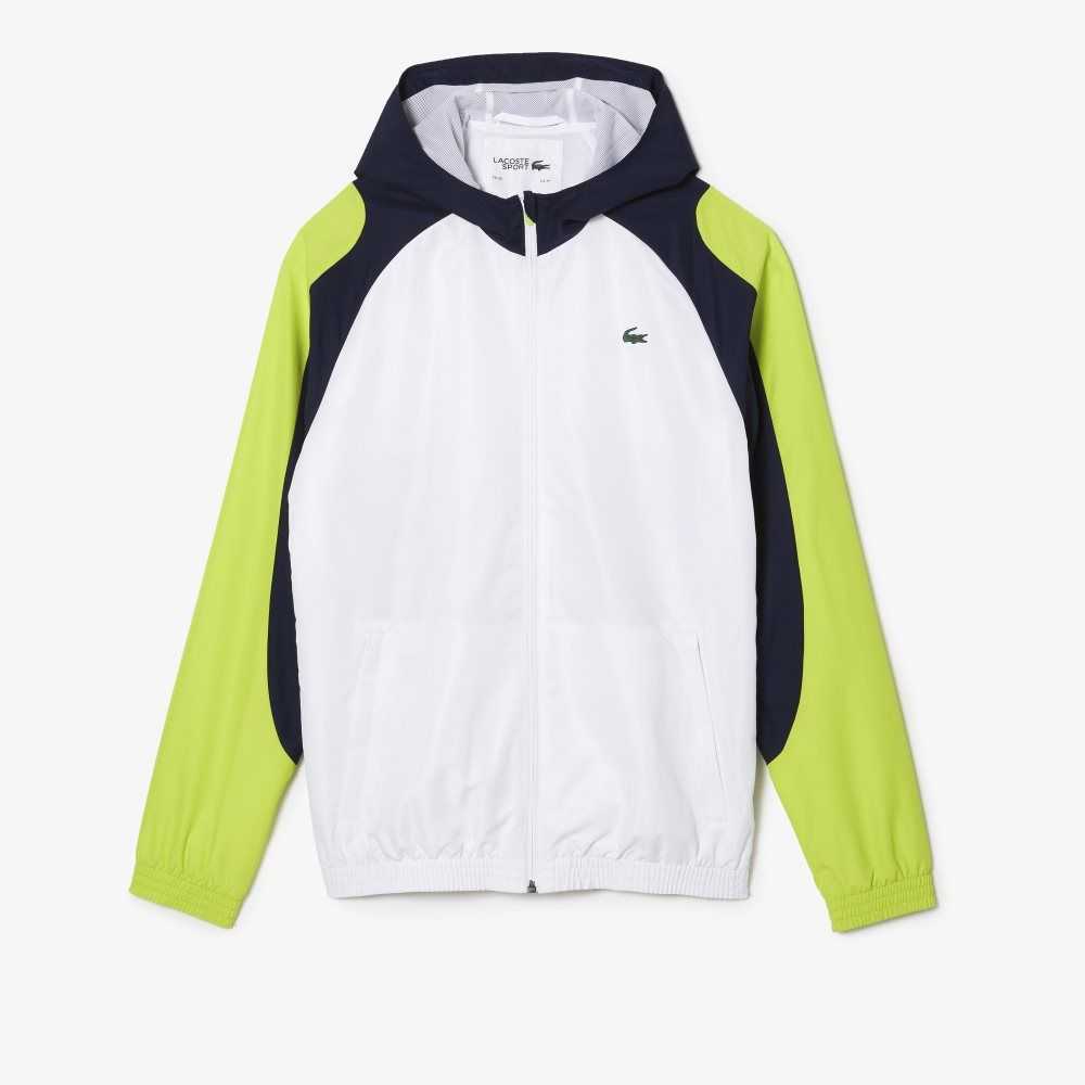 Lacoste SPORT Color-Block Tennis Jacket White / Navy Blue / Yellow | HLZ-503926