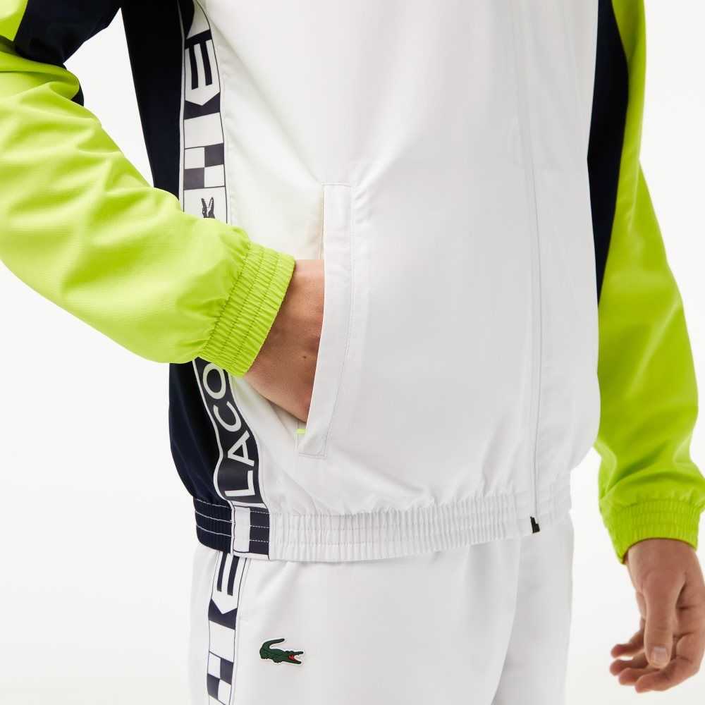 Lacoste SPORT Color-Block Tennis Jacket White / Navy Blue / Yellow | HLZ-503926