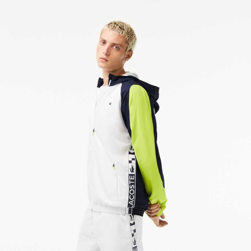 Lacoste SPORT Color-Block Tennis Jacket White / Navy Blue / Yellow | HLZ-503926