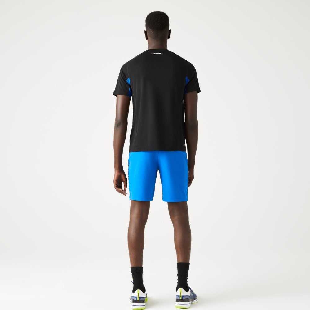 Lacoste SPORT Color-Block Ultra-Dry Pique Tennis T-Shirt Black / Blue / Black | RDM-765810