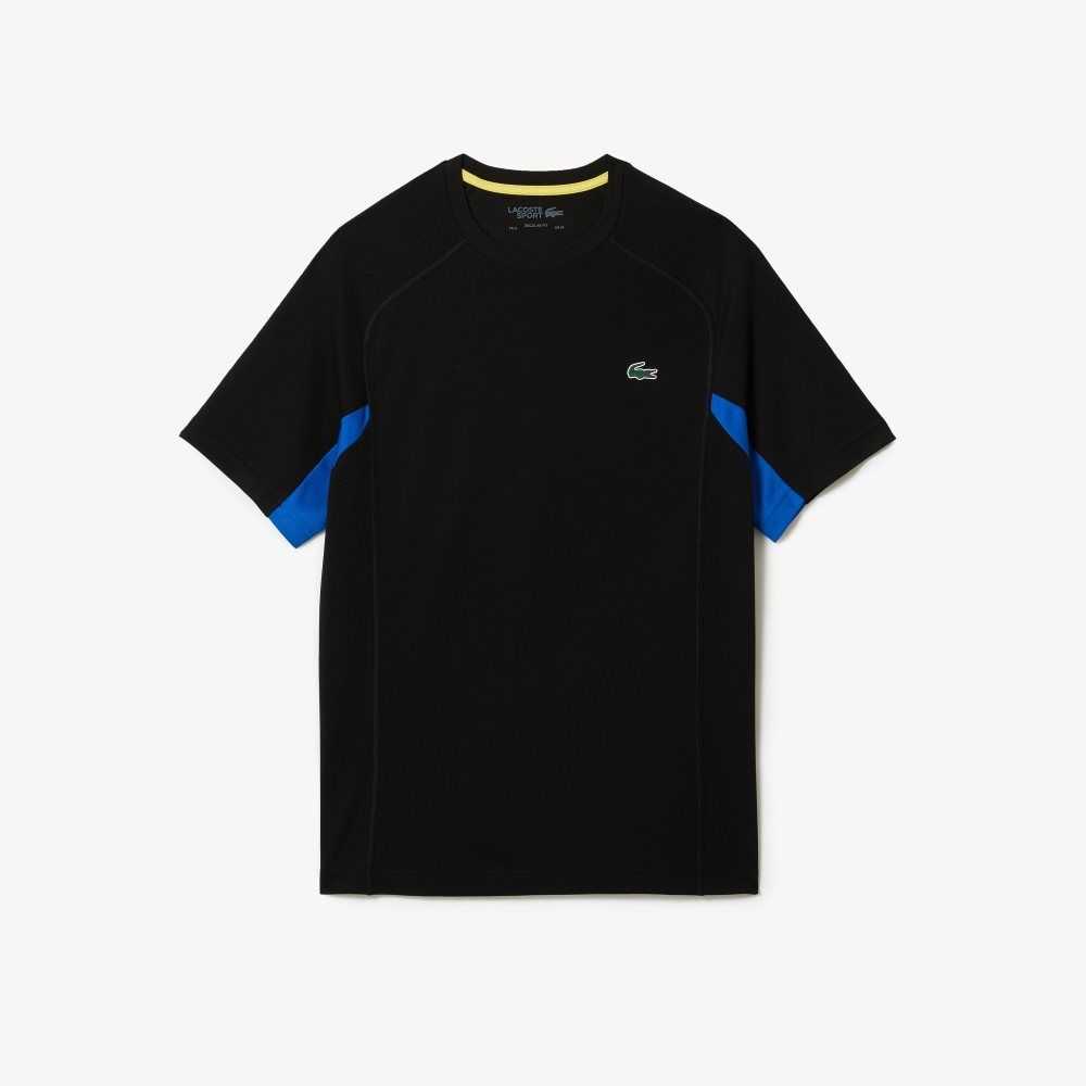 Lacoste SPORT Color-Block Ultra-Dry Pique Tennis T-Shirt Black / Blue / Black | RDM-765810