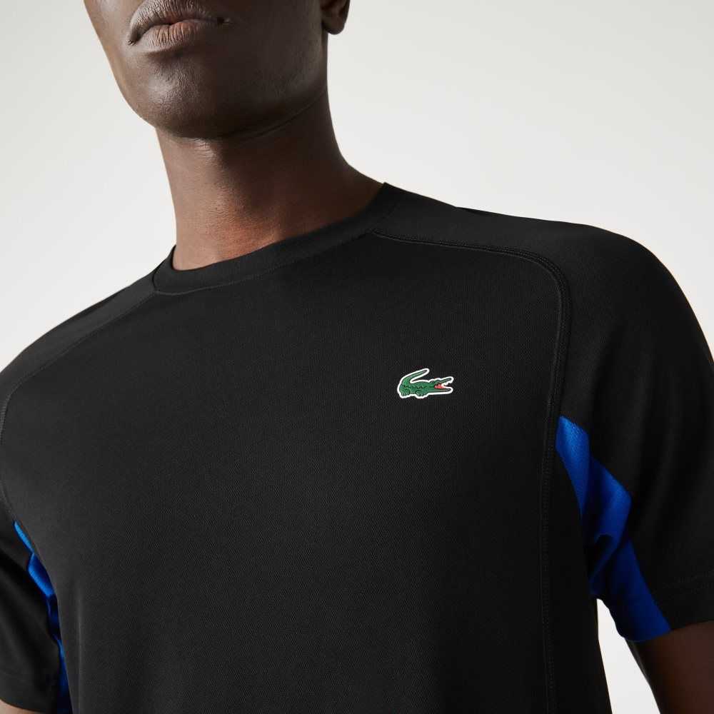 Lacoste SPORT Color-Block Ultra-Dry Pique Tennis T-Shirt Black / Blue / Black | RDM-765810