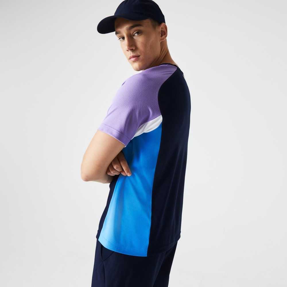 Lacoste SPORT Color-Block Ultra-Dry Pique Tennis T-Shirt Navy Blue / Purple / White / Blue | REO-023918