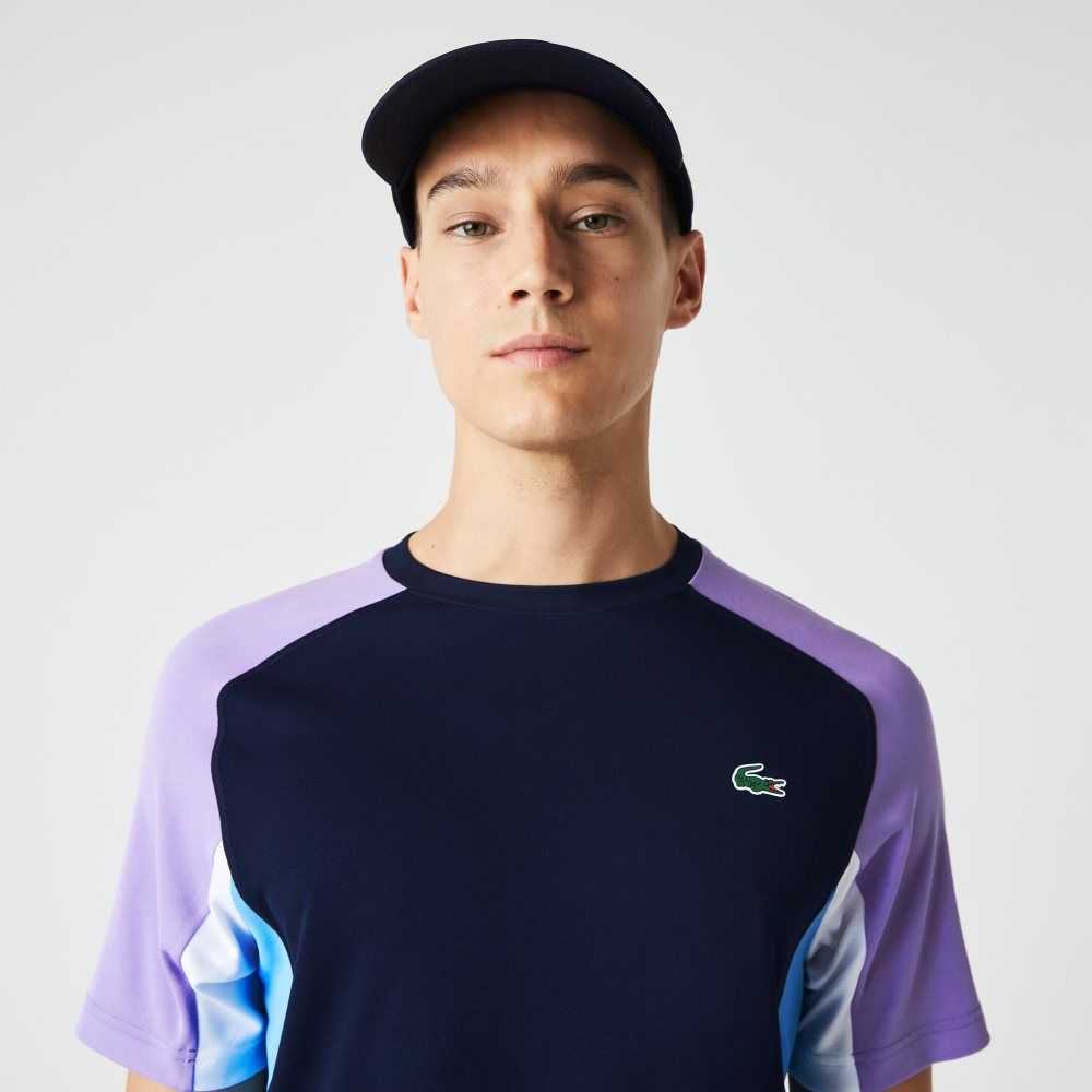 Lacoste SPORT Color-Block Ultra-Dry Pique Tennis T-Shirt Navy Blue / Purple / White / Blue | REO-023918