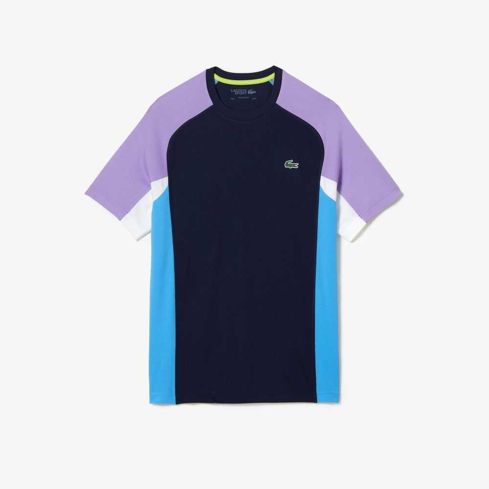 Lacoste SPORT Color-Block Ultra-Dry Pique Tennis T-Shirt Navy Blue / Purple / White / Blue | REO-023918