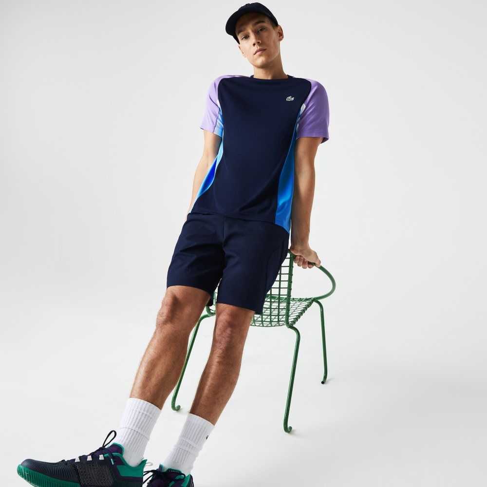 Lacoste SPORT Color-Block Ultra-Dry Pique Tennis T-Shirt Navy Blue / Purple / White / Blue | REO-023918