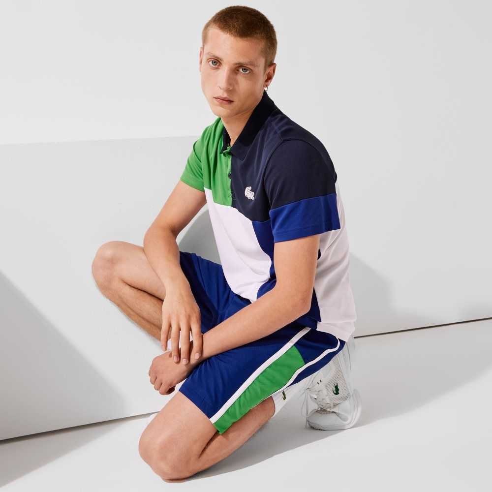 Lacoste SPORT Colorblock Panels Lightweight Shorts Blue / Green / White | CEI-958472