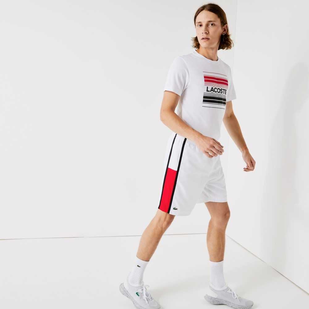 Lacoste SPORT Colorblock Panels Lightweight Shorts White / Red / Black | GYM-625913