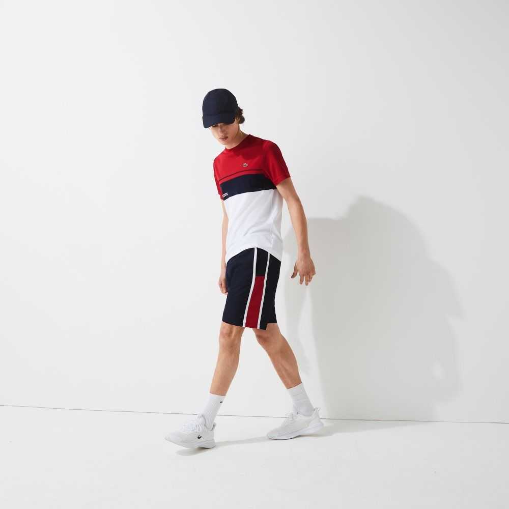 Lacoste SPORT Colorblock Panels Lightweight Shorts Navy Blue / Red / White | NDL-632187