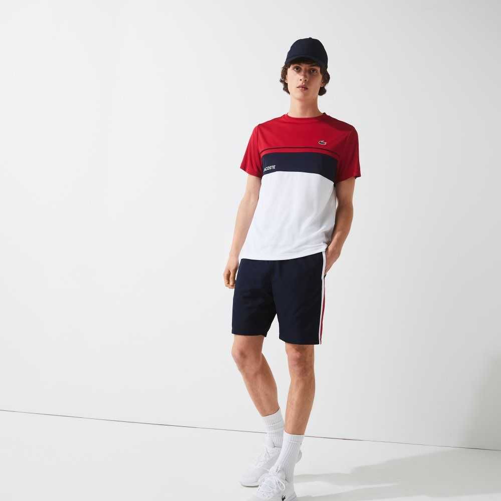 Lacoste SPORT Colorblock Panels Lightweight Shorts Navy Blue / Red / White | NDL-632187