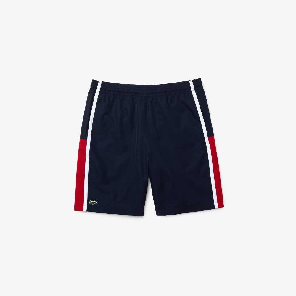 Lacoste SPORT Colorblock Panels Lightweight Shorts Navy Blue / Red / White | NDL-632187