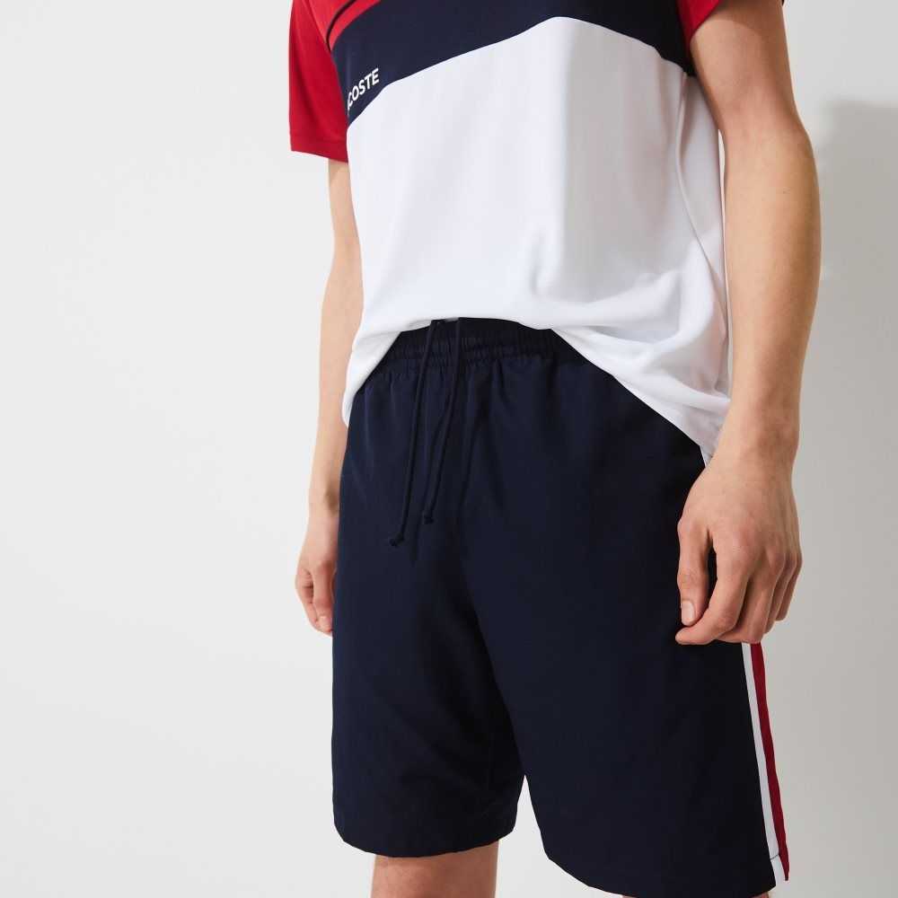 Lacoste SPORT Colorblock Panels Lightweight Shorts Navy Blue / Red / White | NDL-632187